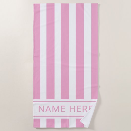 Light Pink White Striped Beach Towel with Name ビーチタオル (正面)