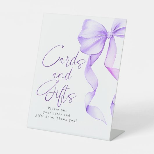 Light Purple Bow Cards and Gifts Bridal Shower 台座サイン (正面)