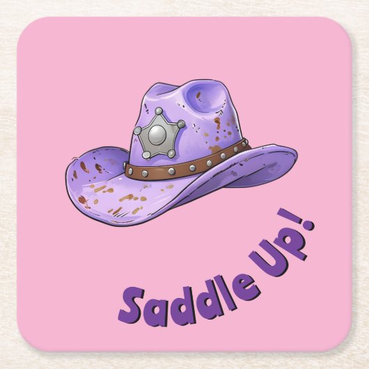 Light Purple Cowgirl Hat スクエアペーパーコースター (正面)