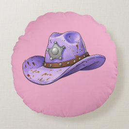 Light Purple Cowgirl Hat-Pink Background ラウンドクッション