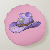 Light Purple Cowgirl Hat-Pink Background ラウンドクッション (裏面)