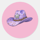 Light Purple Cowgirl Hat-Pink Background ラウンドシール (正面)