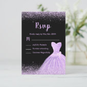 Light Purple Dress Faux Glitter Sweet 16 Birthday 出欠カード (スタンド正面)