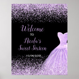 Light Purple Dress Faux Glitter Sweet 16 Welcome ポスター
