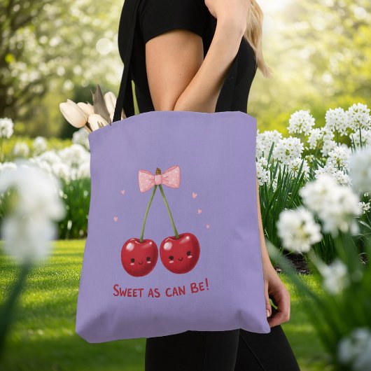 Light Purple Little Bag with Cherry Illustration トートバッグ