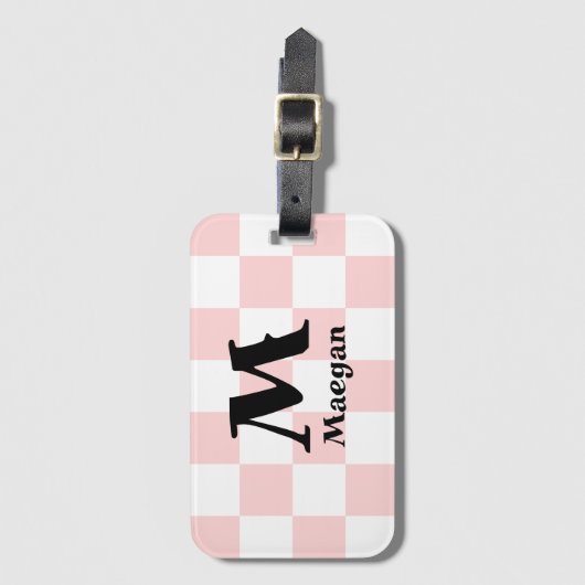 Light Red Checkered Pattern Background ラゲッジタグ (正面縦)