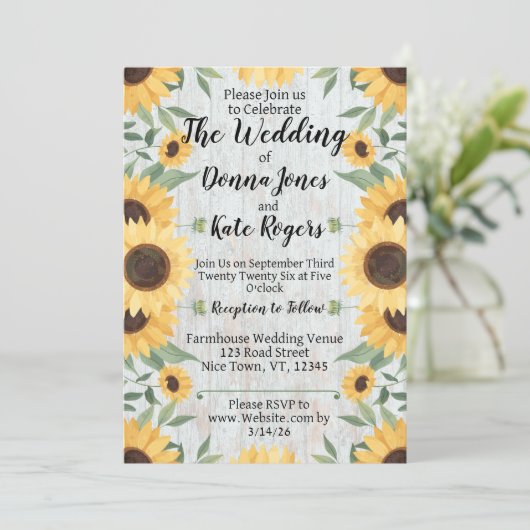 Light Rustic Sunflower Wedding Invitation 招待状 (スタンド正面)