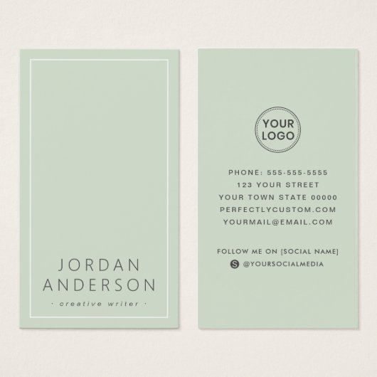 Light sageグリーンロゴのソーシャルメディアの名刺 (正面&裏面)
