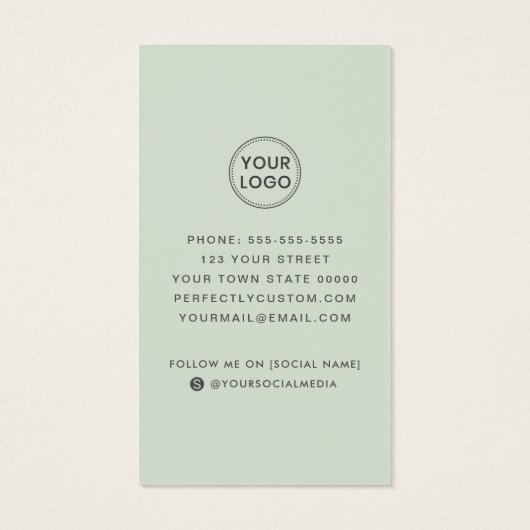 Light sageグリーンロゴのソーシャルメディアの名刺 (裏面)