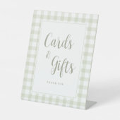 Light Sage Green Gingham Baby Shower Cards & Gifts 台座サイン (正面)