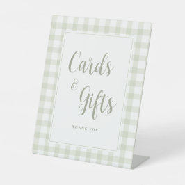 Light Sage Green Gingham Baby Shower Cards & Gifts 台座サイン