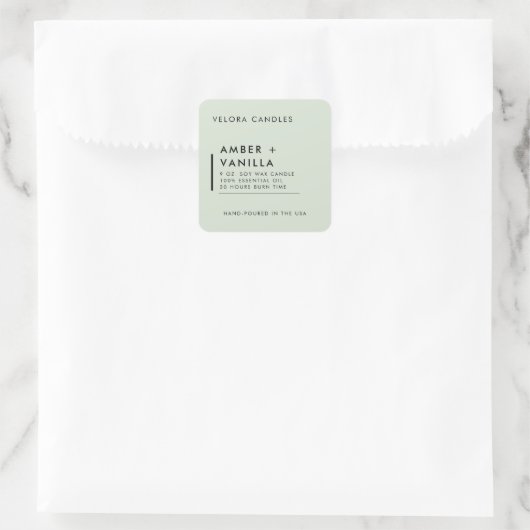 Light Sage Green Minimalist Candle Label Sticker スクエアシール (バッグ)