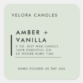 Light Sage Green Minimalist Candle Label Sticker スクエアシール (正面)