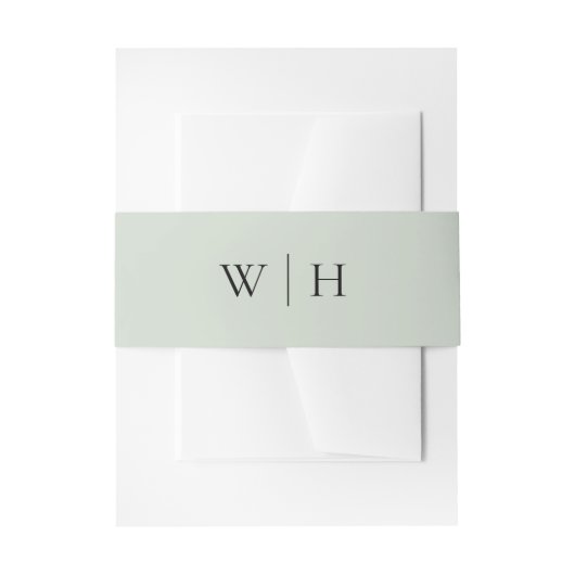 Light Sage Green Serif Monogram 結婚 with Line's 招待状ベリーバンド (正面例)