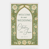 Light Sage Stained Glass Floral Wedding Welcome  アクリルサイン (正面)