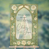Light Sage Stained Glass Floral Wedding Welcome  アクリルサイン (ニュートラル)