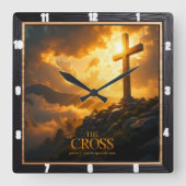 Light Salvation Cross Mountain Stone World John 8 スクエア壁時計 (正面)