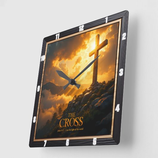 Light Salvation Cross Mountain Stone World John 8 スクエア壁時計 (傾斜)
