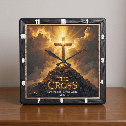 Light Salvation Cross Mountain Wooden World John 8 スクエア壁時計