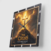Light Salvation Cross Mountain Wooden World John 8 スクエア壁時計 (傾斜)