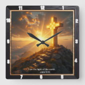 Light Salvation Cross Ornate Mountain Stairs スクエア壁時計 (正面)