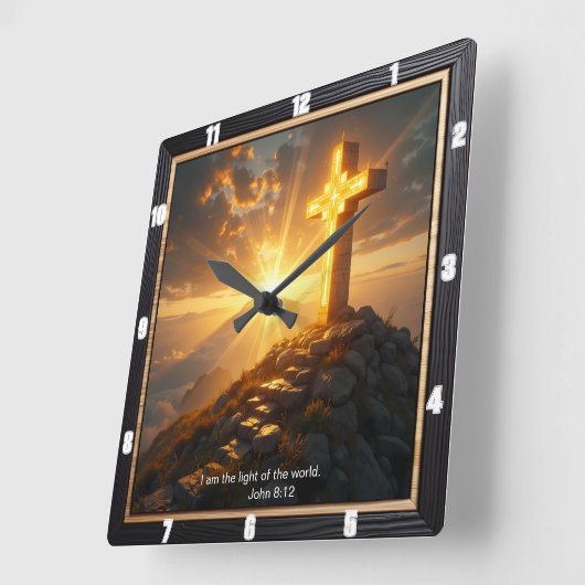 Light Salvation Cross Ornate Mountain Stairs スクエア壁時計 (傾斜)