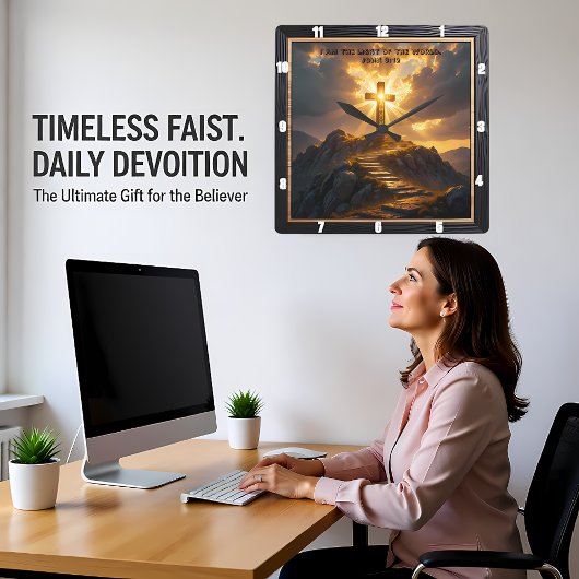 Light Salvation Cross Stairway Mountain John 8:12 スクエア壁時計