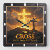 Light Salvation Crosses Mountain Glowing Stone スクエア壁時計 (正面)