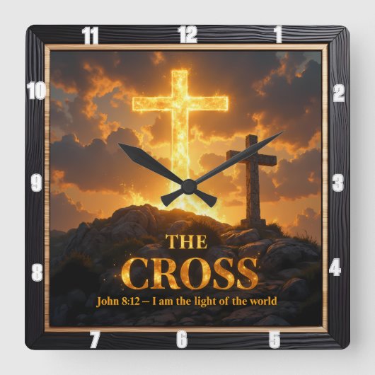 Light Salvation Crosses Mountain Glowing Stone スクエア壁時計 (正面)