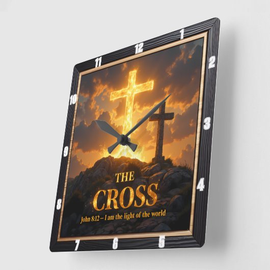 Light Salvation Crosses Mountain Glowing Stone スクエア壁時計 (傾斜)