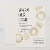 Light Soft Beige Gold Dining House Warming Party 招待状 (正面/裏面)