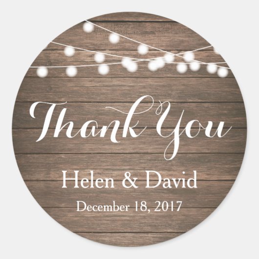 Light Strings Thank You結婚式の引き出物スタンプ ラウンドシール (正面)