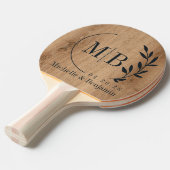 Light Teak Wood Leaf Wedding Monogram 卓球ラケット (正面アングル)