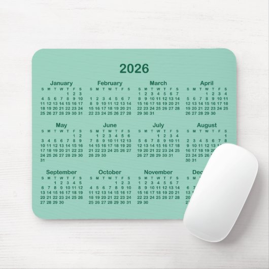Light Teal and Hunter Green 2026 Calendar マウスパッド (マウス)