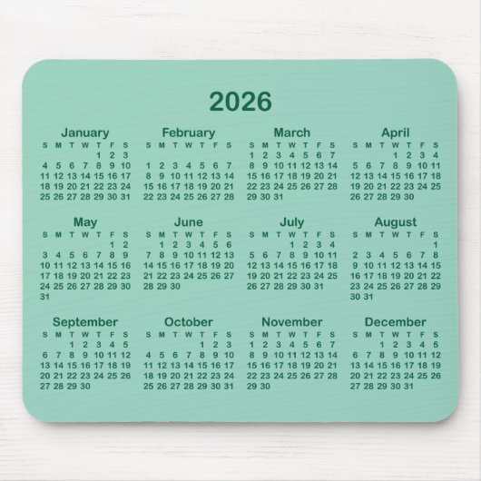 Light Teal and Hunter Green 2026 Calendar マウスパッド (正面)