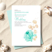 Light Teal & beige Summer Beach Wedding 招待状