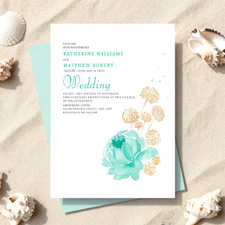 Light Teal & beige Summer Beach Wedding 招待状
