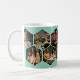 Light Teal Geometric Hexagon Photo Collage  コーヒーマグカップ