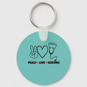 Light Teal Peace Love Nursing Appreciation キーホルダー