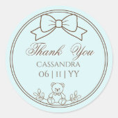 Light teal Personalized Teddy Bear Bow ラウンドシール (正面)