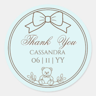 Light teal Personalized Teddy Bear Bow ラウンドシール
