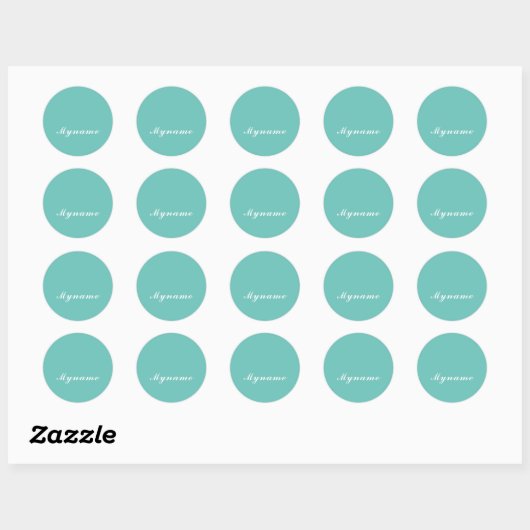 Light Teal Trendy Modern Minimalist Chic Name ラウンドシール (シート)