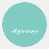 Light Teal Trendy Modern Minimalist Chic Name ラウンドシール (正面)