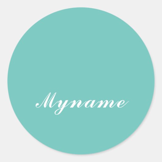 Light Teal Trendy Modern Minimalist Chic Name ラウンドシール (正面)