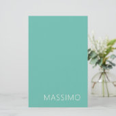 Light Teal Trendy Modern Minimalist Chic Name 便箋 (スタンド正面)