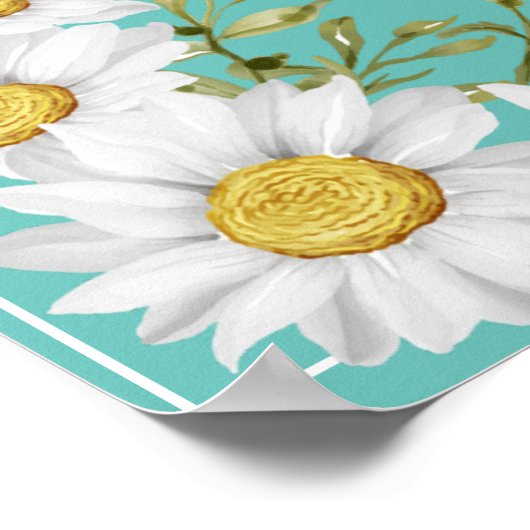 Light Teal & White Daisies Honeymoon Fund Sign ポスター (角)