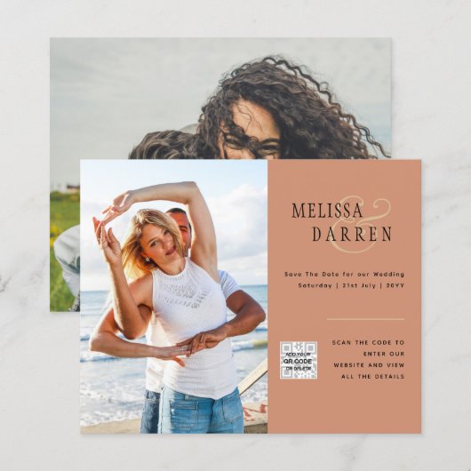 Light Terracotta写真結婚の日救付QRコード (正面/裏面)