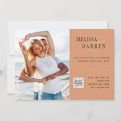 Light Terracotta写真結婚の日救付QRコード 招待状 (正面)