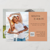 Light Terracotta写真結婚の日救付QRコード 招待状 (正面/裏面)