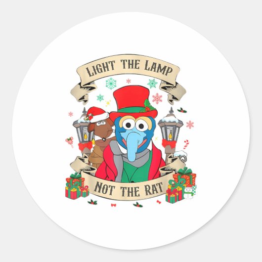 Light The Lamp Not The Rat Funny Christmas Matchin ラウンドシール (正面)